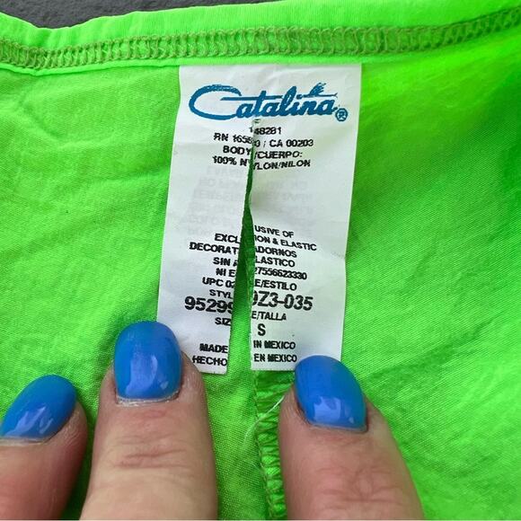 Vintage Catalina Neon Lime Green Windbreaker Zip Front Swim Surf Shorts SMALL - Picture 3 of 6